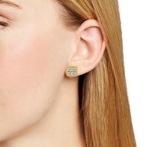 Tory Burch Women's Block T Logo Stud Earrings - Gold/Silver - Picture 4 of 4