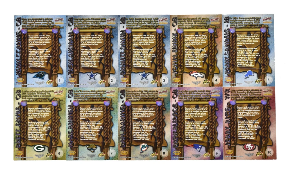 1997 Pacific Invincible Pop Cards Insert Set 1-10 Emmitt, Sanders, Favre, Rice - Imagem 2 de 2