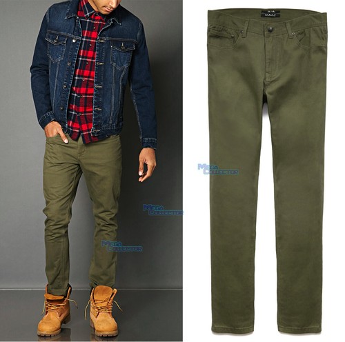 Olive Green Tapered Leg Skinny Jeans 