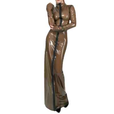 brown pvc dress Modal Long-Sleeve Mini Dress in Chocolate Brown - XL main image 0