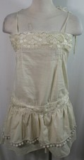Mini dress or tunic, spaghetti tie strap, beige, 100 cotton with lace, S,M,L