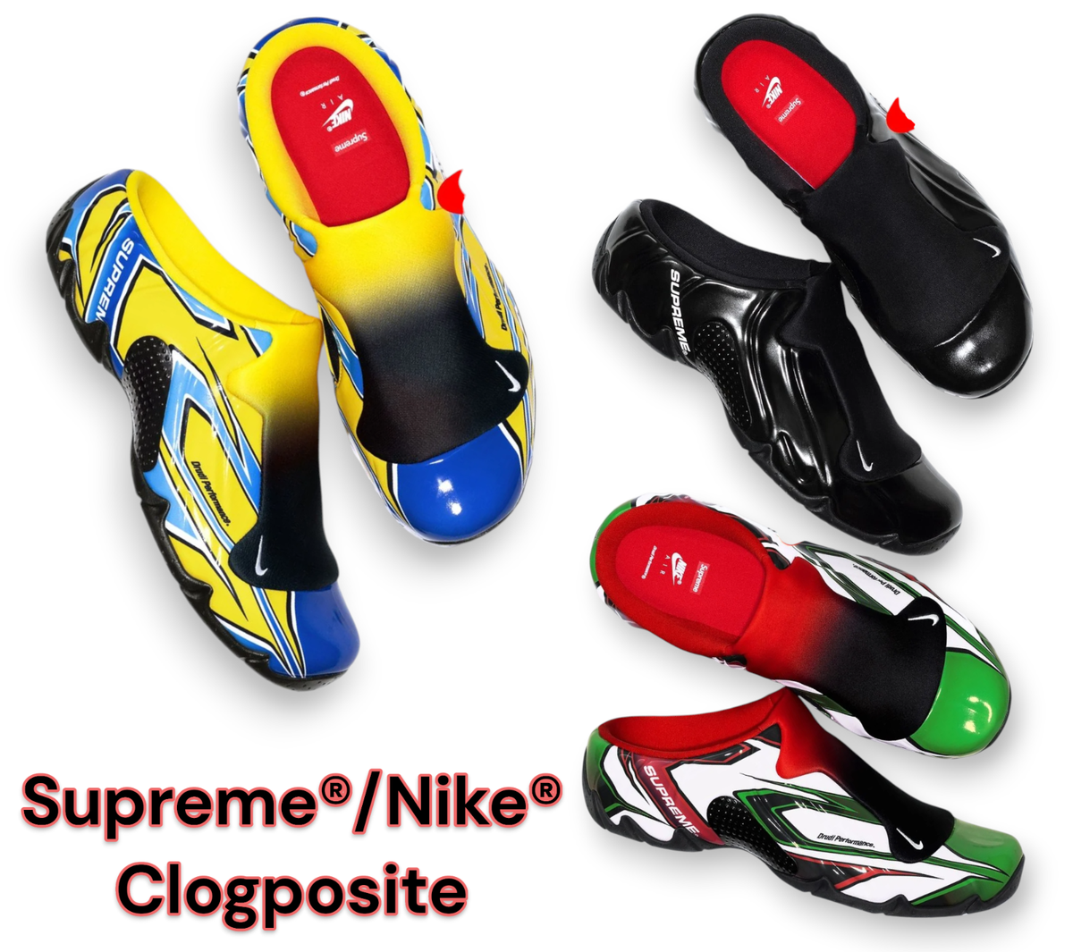 SUPREME Clogposite Collaboration Recovery Sandals Yellow Red Black SUPREME Clogposite Collaboration Recovery Sandals Yellow Red Black