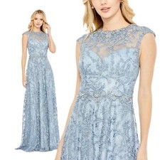 Mac Duggal 79430 Size 6 Blue Embroidered Cap Sleeve A Line Gown Long Maxi Dress