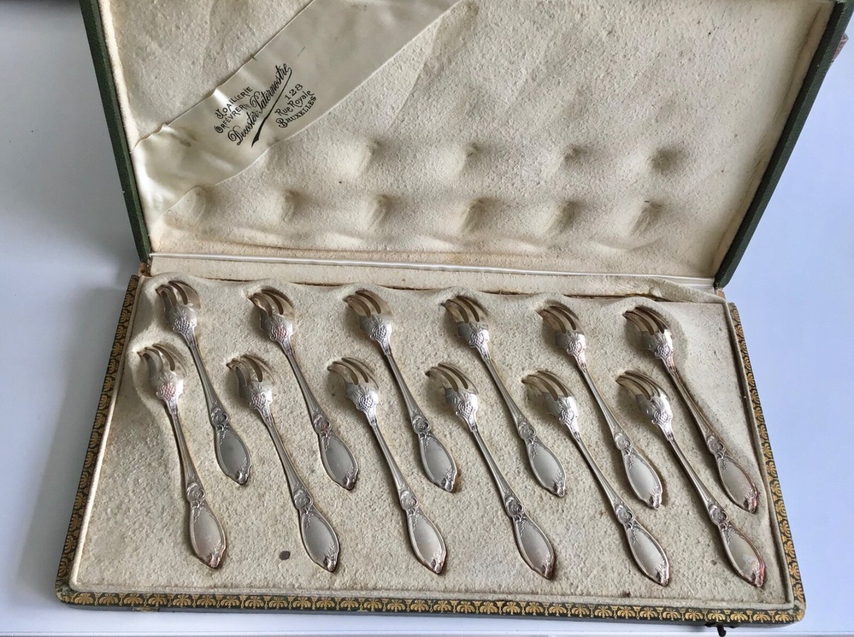 Rare Antique French sterling silver sweet or fruit fork set 12/ps