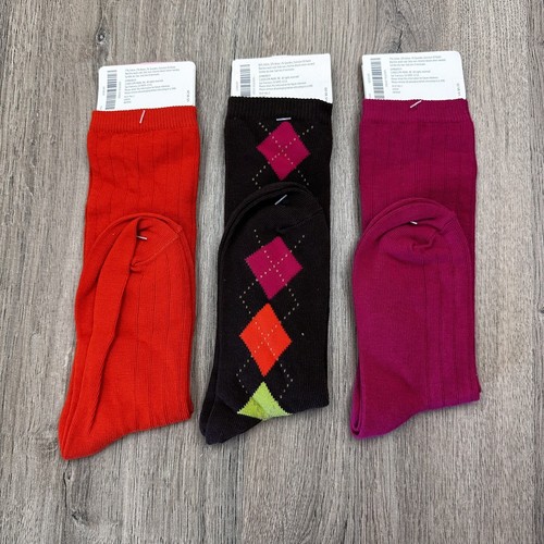 Gymboree Girls Socks Sz 5-7 Yrs NWT Orange Magenta Argyle 3 Pairs New Old Stock - Picture 6 of 6