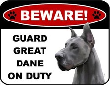 Blinking Red LED Beware Guard Great Dane On Duty 11.5" x 9" Laminated Dog Sign