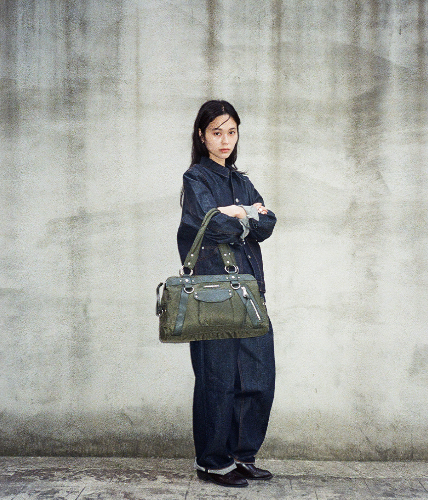 IUGAMAKARASIUGA] IUGA Studded Nylon Shoulder Bag (Khaki