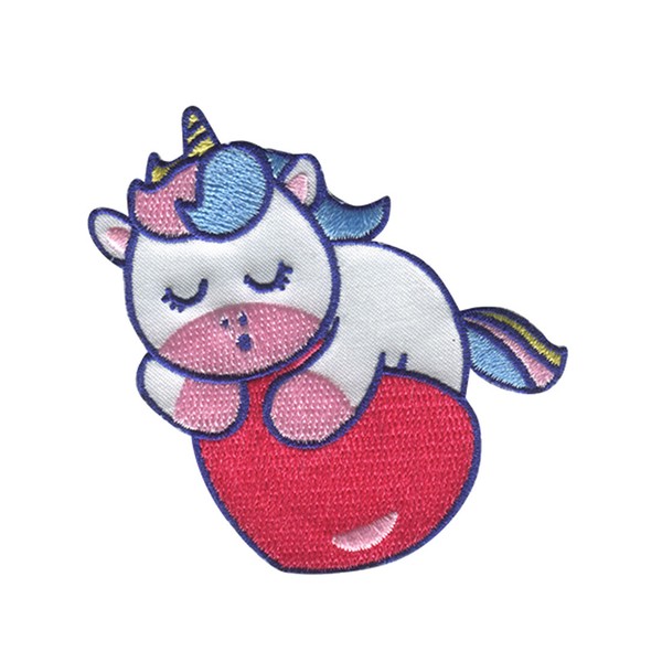 Einhorn SchläFt Herz - AufnäHer, BüGelbild, AufbüGler, GrößE: 7 X 7,1 Cm-image