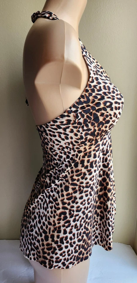 Merona Babydoll Leopard White/Tan Tankini Top  W/Cups Medium - Image 4 of 4