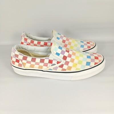VANS Slip On Rainbow Checkerboard Shoes, Mens Size 9, Women