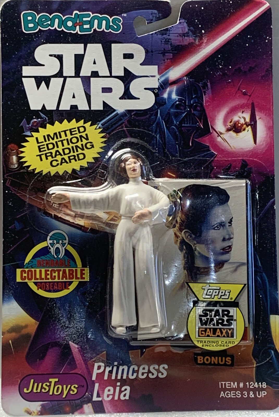 Star Wars Princess Leia! 1993 Bend-Ems JusToys With Topps Card Great Collectible