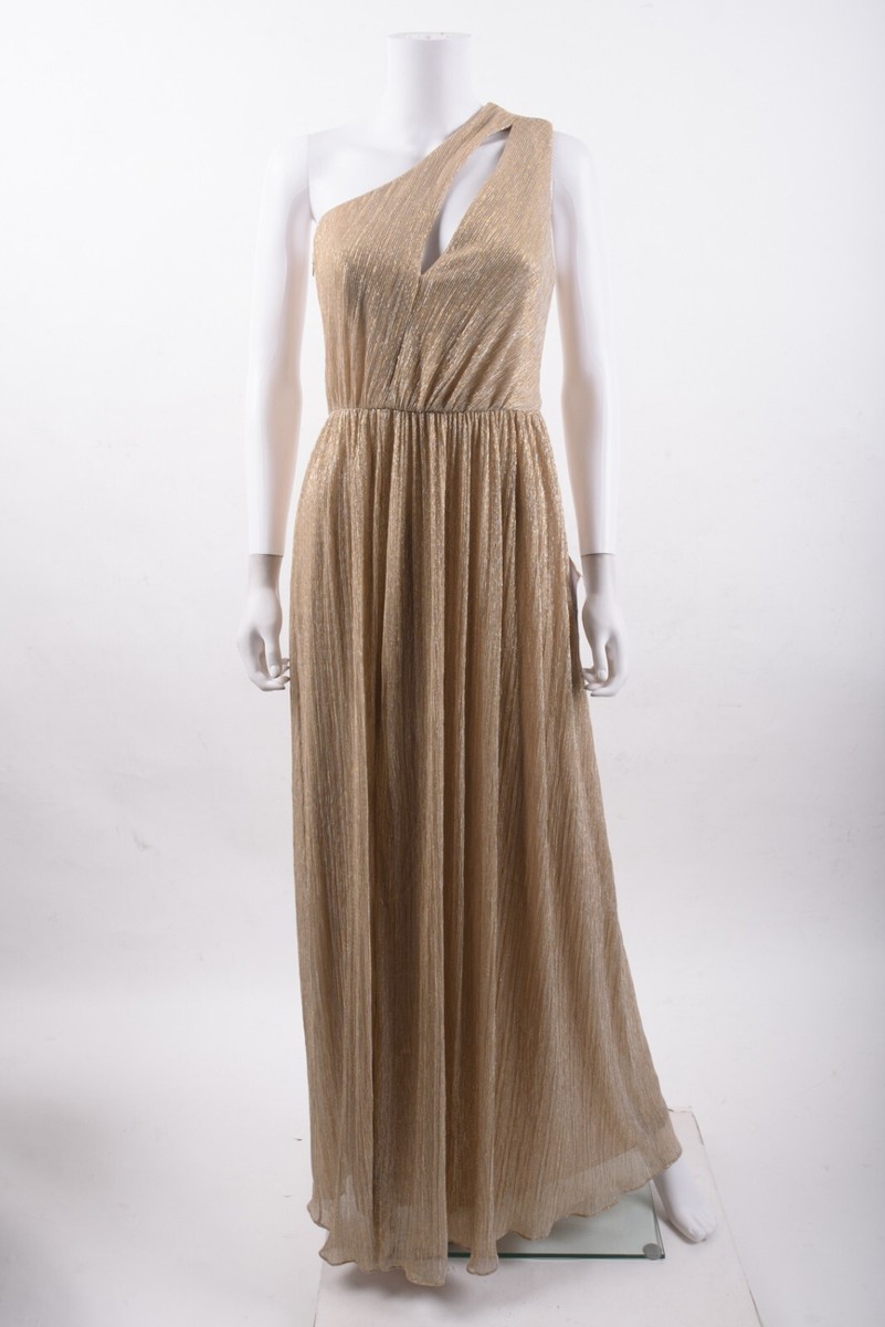 Dress The Population Womens Kienna Lame Dress Gown One Shoulder S Gold  Shimmer | eBay