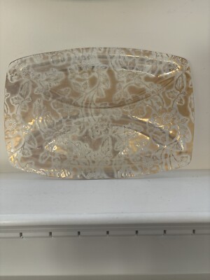 Ricco Verre De Belgique Gold Floral Embossed Divided Platter Vintage Italy