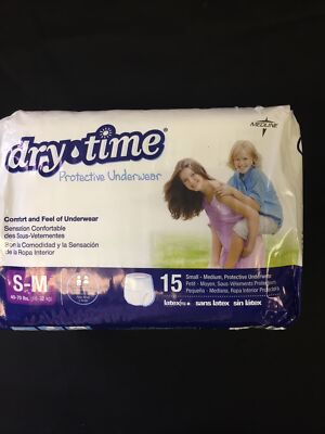 PROTECTIVE UNDERWEAR BOYS/GIRLS SIZE S-M DRY TIME (NEW) 15 PER PACK