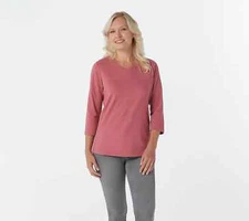 Denim & Co. Essentials Perfect Jersey 3/4 Sleeve Top Classic Rose Size M A91601