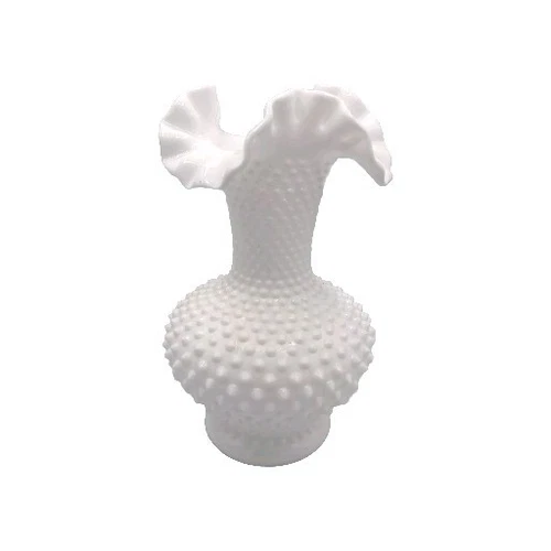 Fenton Pre-logo Large 10.5" White Milk Glass Hobnail Vase EUC Scalloped