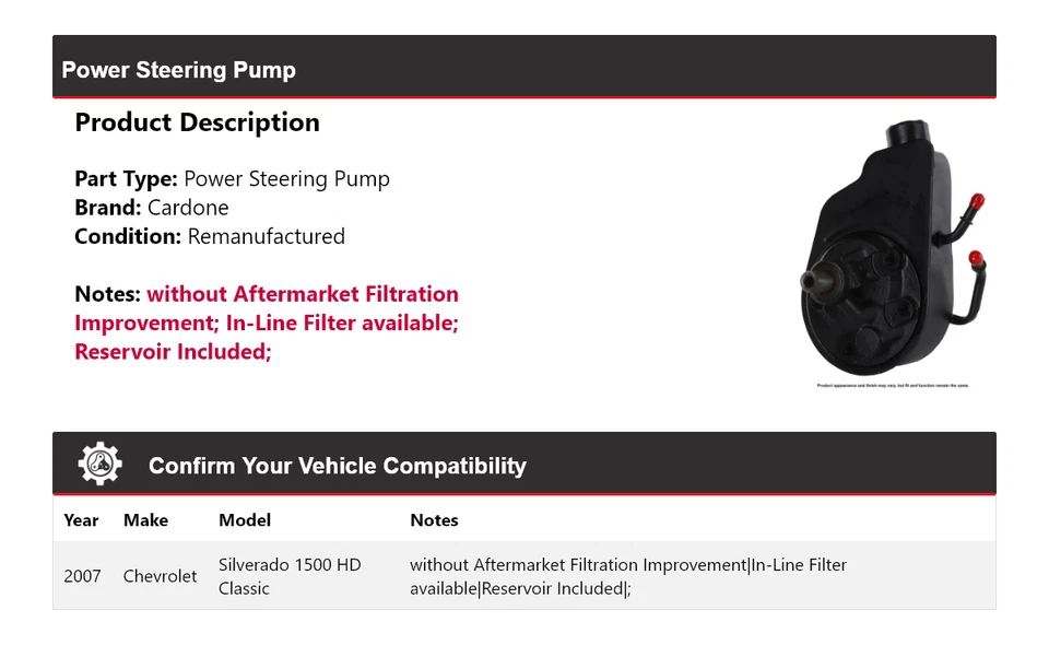 Bomba de dirección asistida clásica Cardone para Chevrolet Silverado 1500 HD 2007 Foto 2 de 4