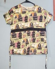 Surgery Medical Uniform Green Halloween Ghosts Nursing Scrubs Top Size XXS