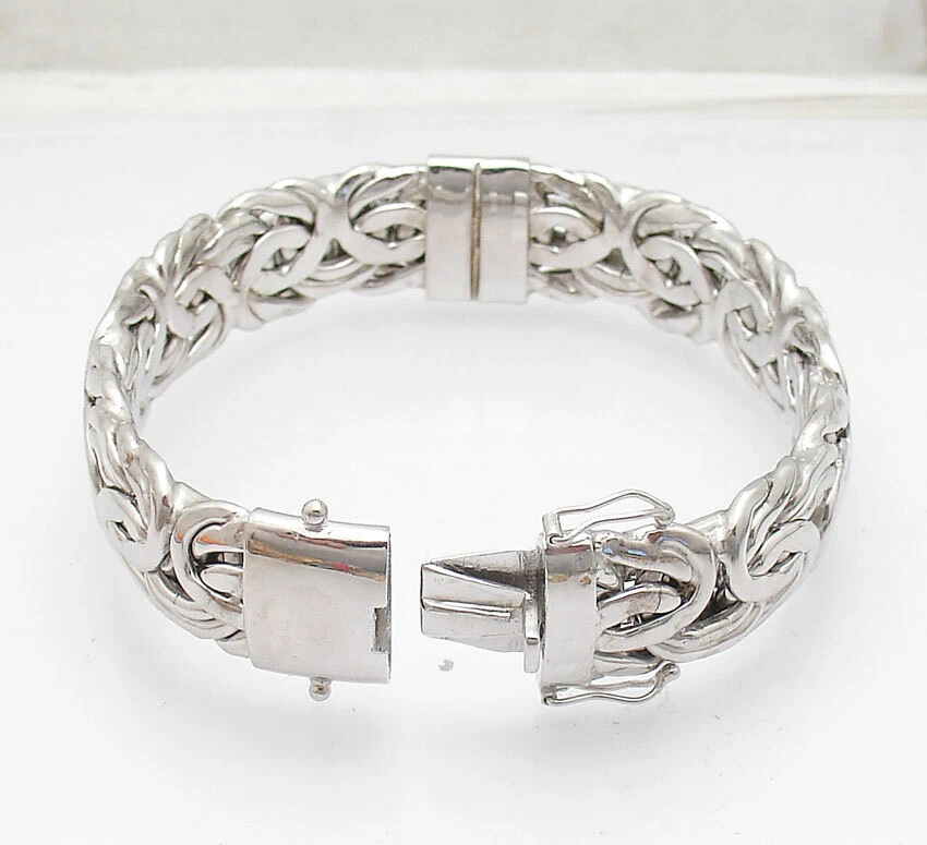 Bold Oval Byzantine Hinged Bangle Bracelet Anti-Tarnish Solid Sterling Silver - Image 4 of 4