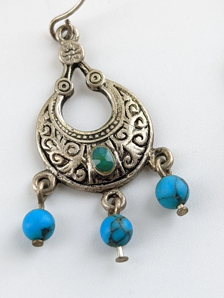 Silver Plated Vintage Mexican Bohemian Turquoise Chandelier Teardrop Earrings - Image 4 of 4