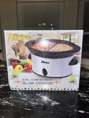 Parini Dual Compartment 32oz Slow Cooker Crock Pot 2-16oz Compartments