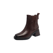Genuine Leather Shoes Women Short Boots Thick Heels Ankle Boots