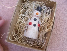 New 3D Dresden Christmas Ornament Mini Snowman w Ladder & Shovel 2 3/8" 