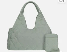 Samantha Brown To-Go Quilted Travel Hobo with Crossbody Bag SAGE nwt