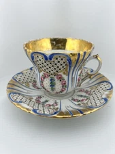 Old Paris Porcelain Roses Gilt Cup & Saucer