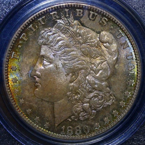 1880-S Morgan Silver Dollar $1 PCGS MS 65☆☆☆Rainbow Toning☆☆☆
