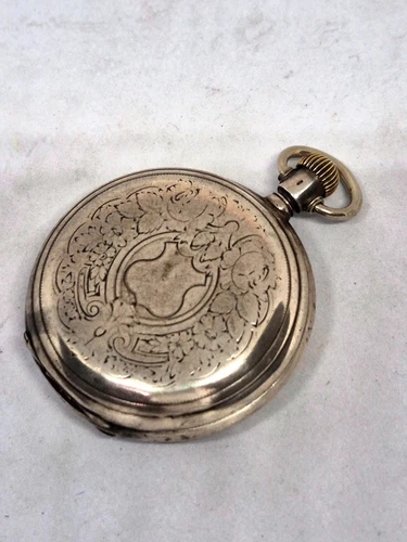 LONGINES POCKET WATCH SILVER CASE FULL HUNTER SCENE FLOWERS
