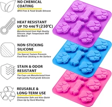 3 Pack Silicone Molds with Puppy Dog Paw and Bone Shaped 2 in 1, Reusable Non...