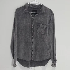 Rails Shirt Womens Size L Ingrid Raw Black Acid Wash Button Down Long SLeeve Top