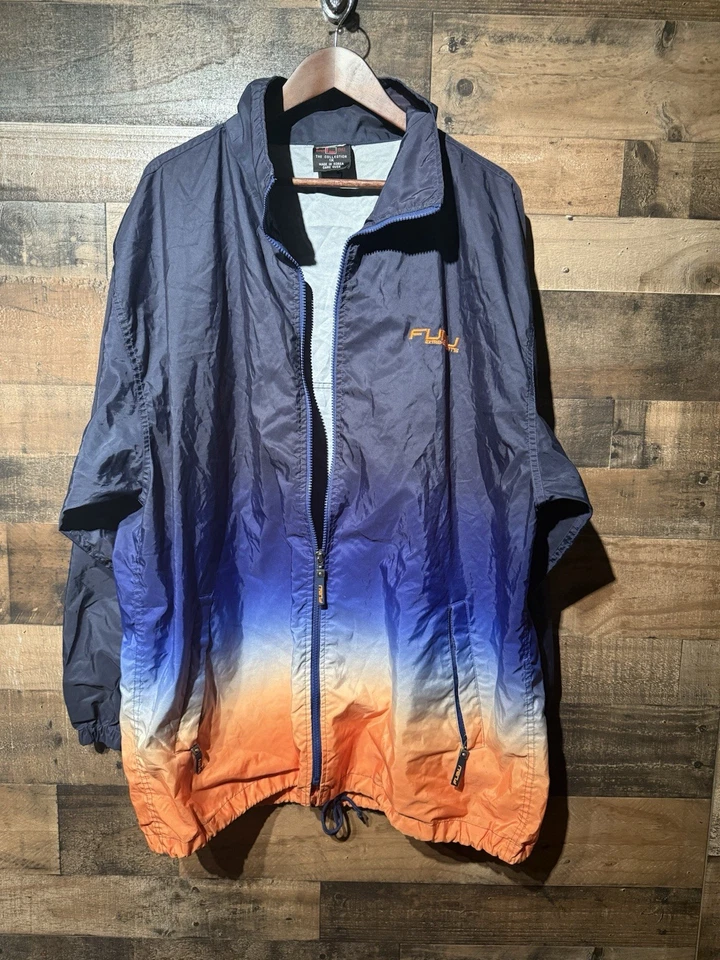 Chaqueta deportiva vintage FUBU para hombre XL 90s cremallera completa Y2K cortavientos azul y naranja Foto 2 de 4
