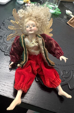 Vintage Fairy Pixie Elf Doll Fantasy Blonde Christmas Colors Oak Leaf Wings