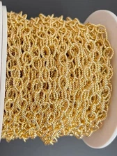 Gold Plated Brass Chain | Oval Cable Chain With Knurled Wire | Electroplated Gol