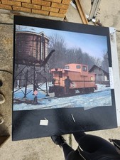 E. Barrett Train & Water Tower Winter Scene Framed Railroad Print Landscape
