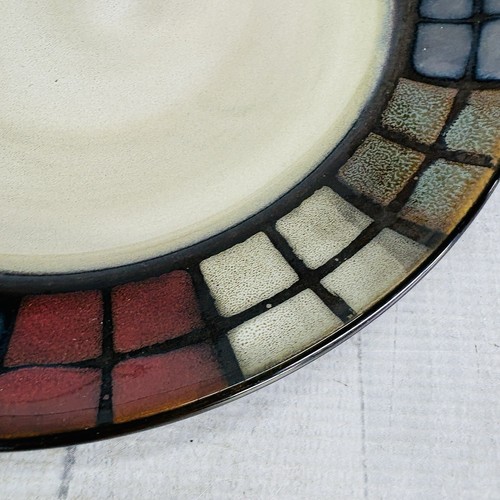 Pfaltzgraff CALICO Red Tan Mosaic Tile Block Cream Ceramic Dinner Plates Set 4 - Picture 13 of 18