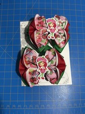 Strawberry Shortcake Hair Bow Clips Set of 2  Boutique Girls Ribbon Bows
