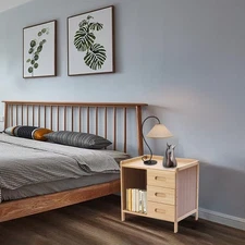 3 Drawers Bamboo Bedside Table Storage Box Bedroom End Side Table Large Capacity