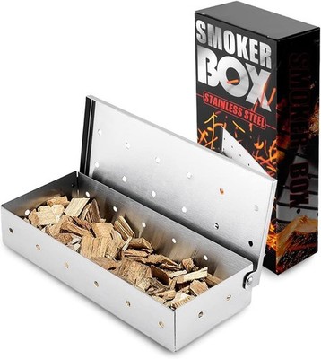 Räucherbox Edelstahl 430 BBQ Smoker Box mit Klappdeckel
