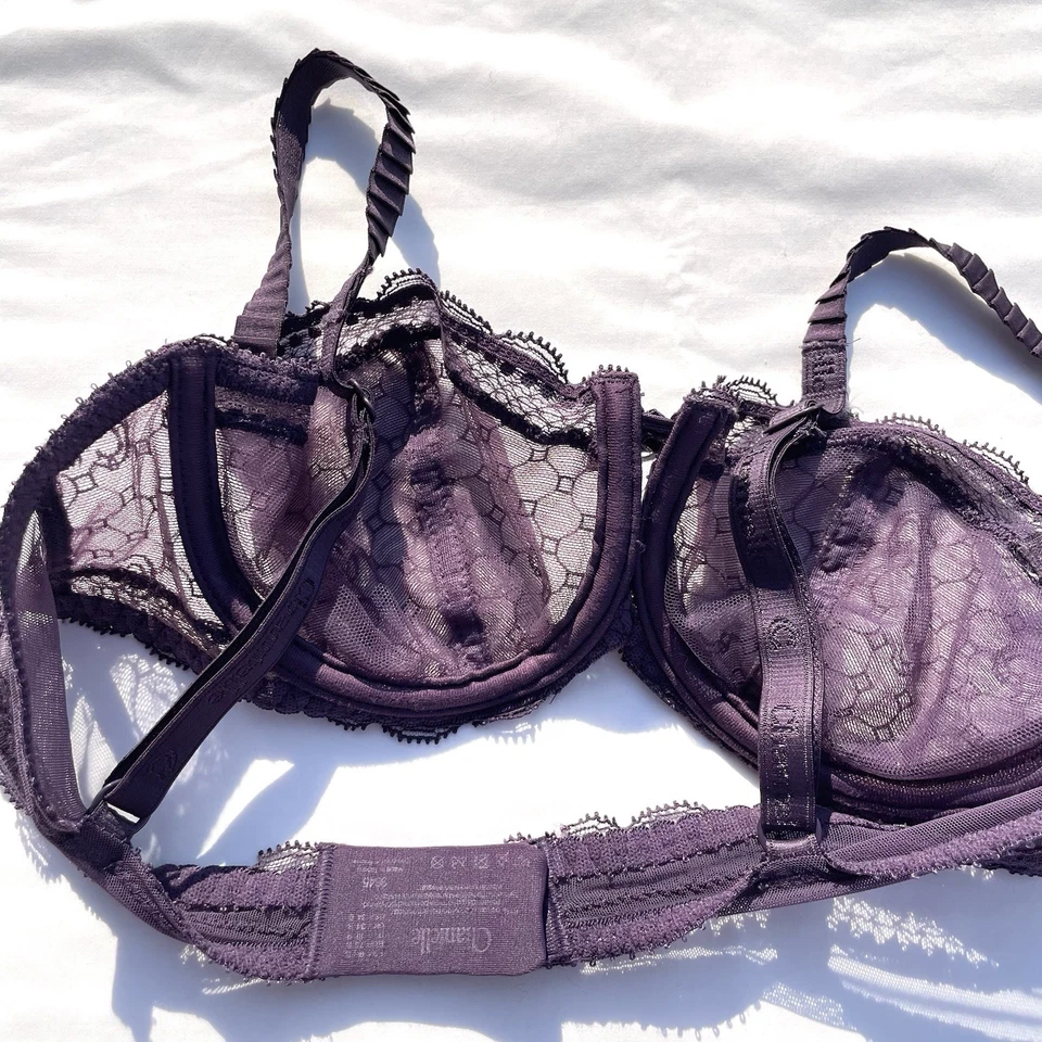 Sujetador Chantelle 34B púrpura con aros encaje transparente balconette Foto 3 de 3