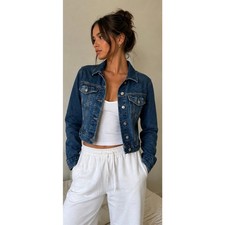 Topshop Cropped Denim Jacket Medium Wash Size 6