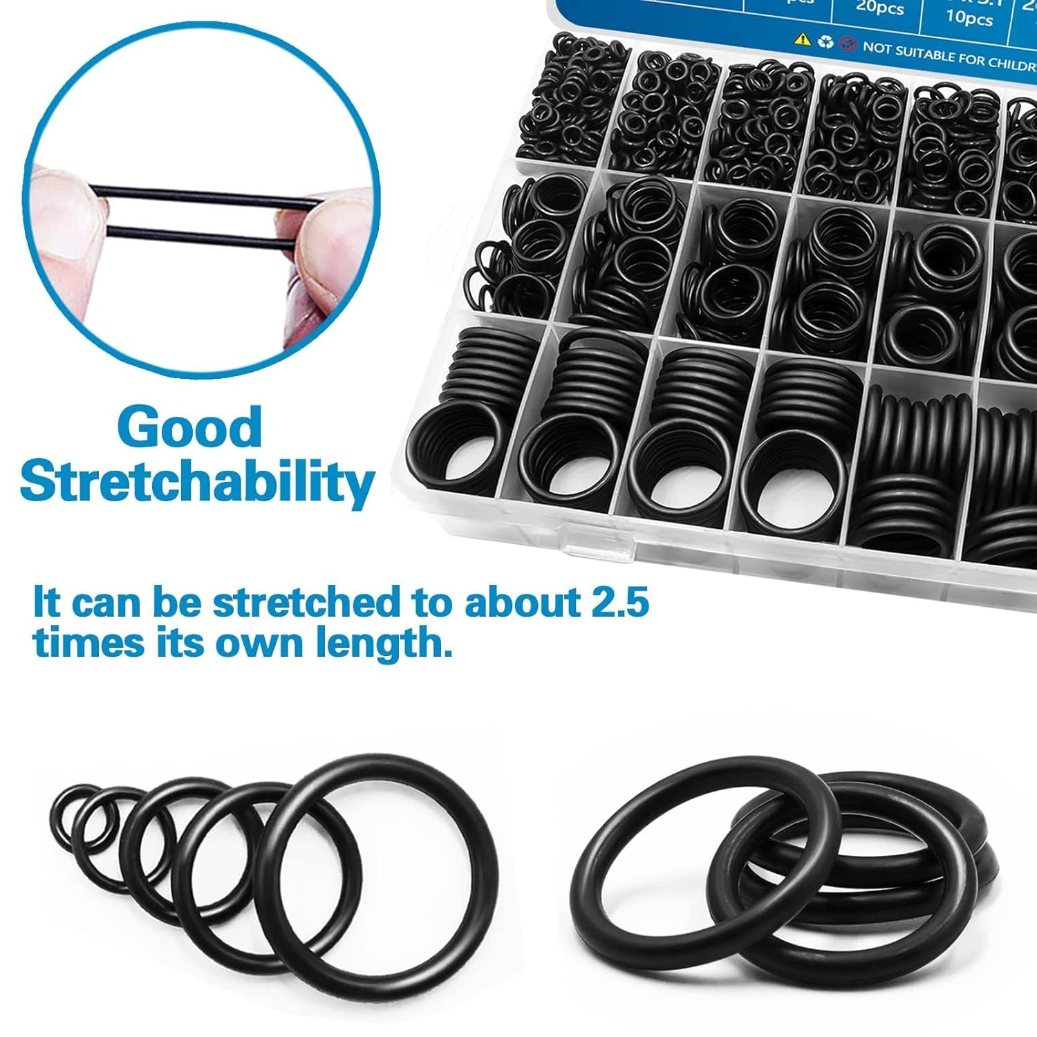 24 Size Rubber O Ring Set,1120 Pcs Black Small O Rings Assortment 