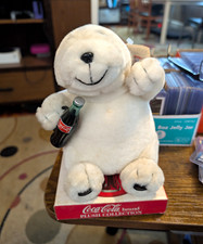 Coca-Cola Plush Collection Polar Bear w/ Coke Bottle 1997 White Black Soda