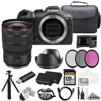 Canon EOS R7 + RF 24-70mm f/2.8L IS USM Lens 128GB +Ext Bat+ 3 PC Filter- Kit
