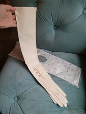 Vintage Ivory French Opera Gloves 6.5 Trefousse Unworn Pearl Buttons 24" Long