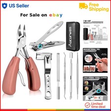 Toenail Clippers Heavy Duty Seniors Thick Nails Long Handle 7Pcs Pink