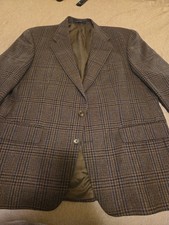 Chaps Ralph Lauren Blazer Mens 46 Brown Plaid Lambswool Tweed Sport Coat Jacket