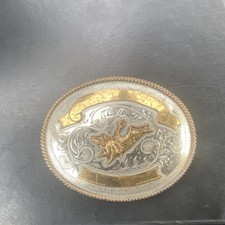 Vintage Western Belt Buckle Bull Rider Nickel Silver Mexico Cowboy Rodeo